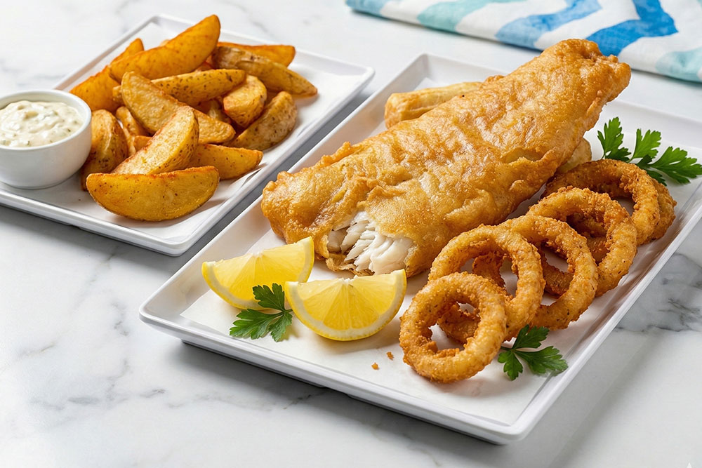 Classic Fish and Chips and Burger